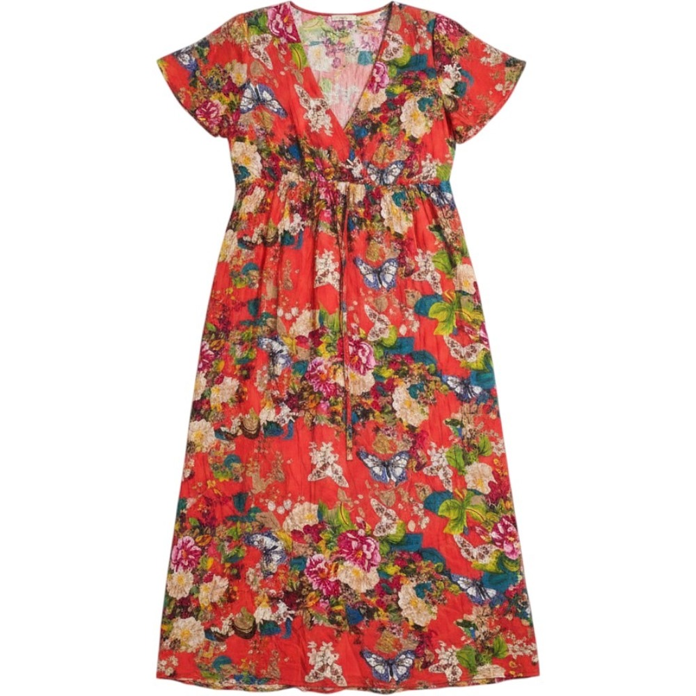 Easel Red Floral Butterfly Maxi Dress V-Neck Empire Waist Boho High-Low Large